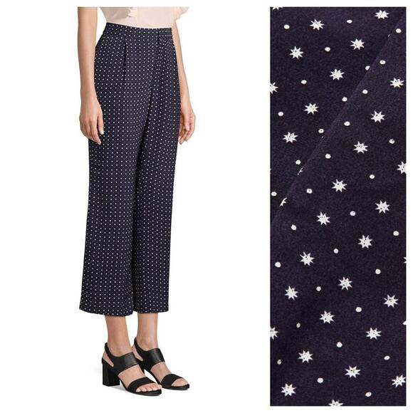 Joie Dicra Cropped Wide Leg High Waist Pants Navy Polka Dot Sunburst  Print - Picture 1 of 9